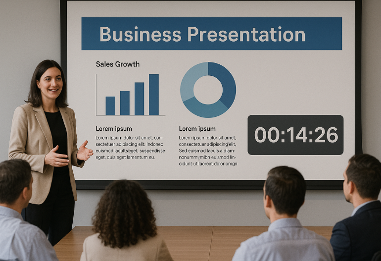 Speaker using a digital timer for presentations on stage during a conference session
