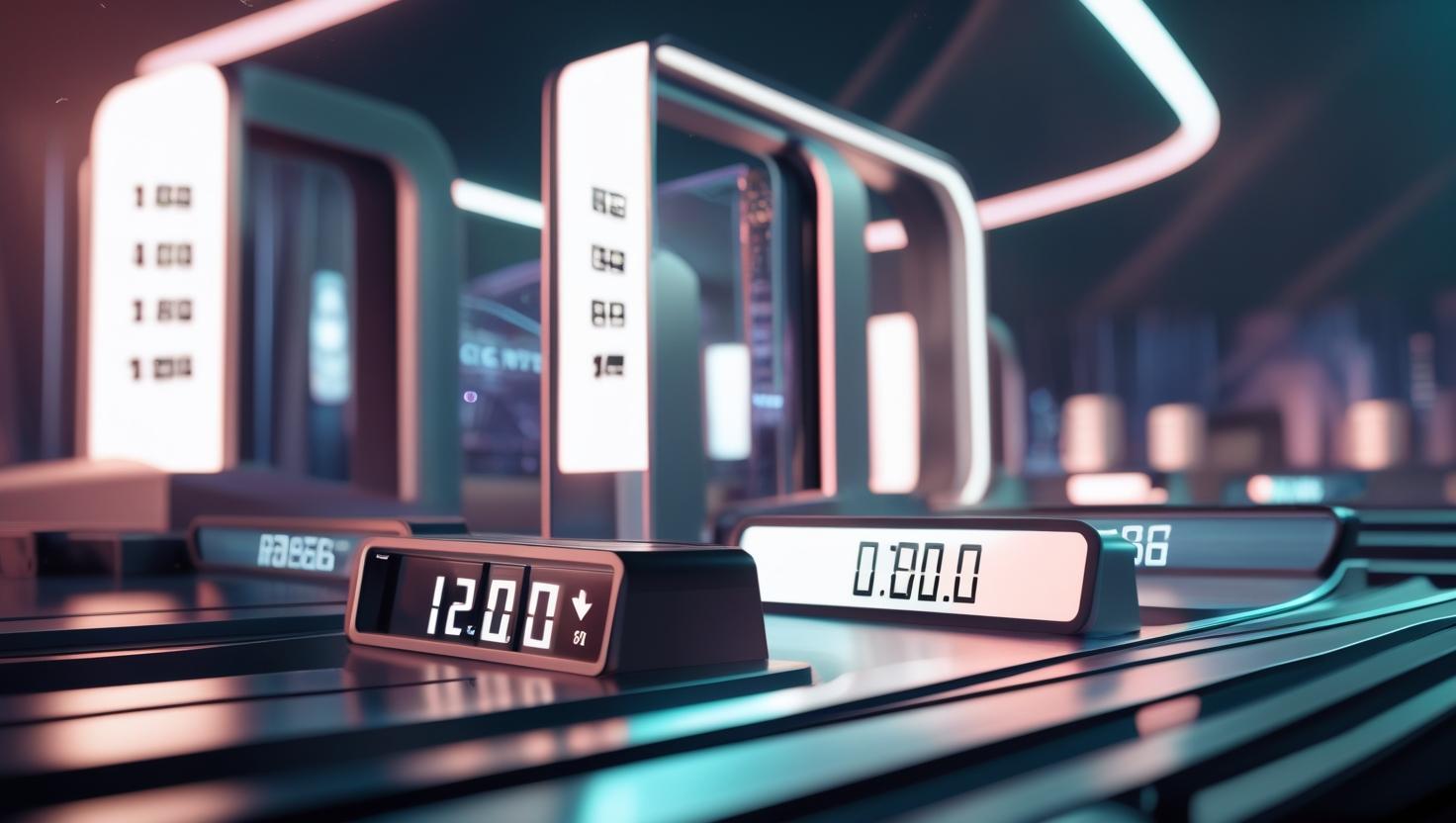 Illustration of a hybrid event platform interface with a digital countdown timer overlay, showing both in-person and virtual attendees preparing for a session to begin.