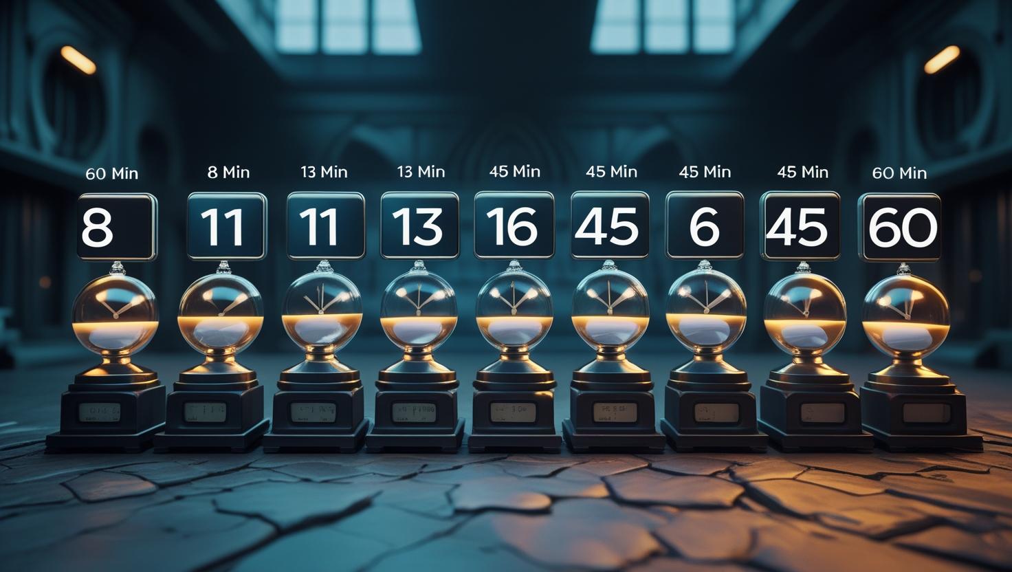 Different timer durations (8, 11, 13, 16, 45, 60 minutes) for better focus and productivity