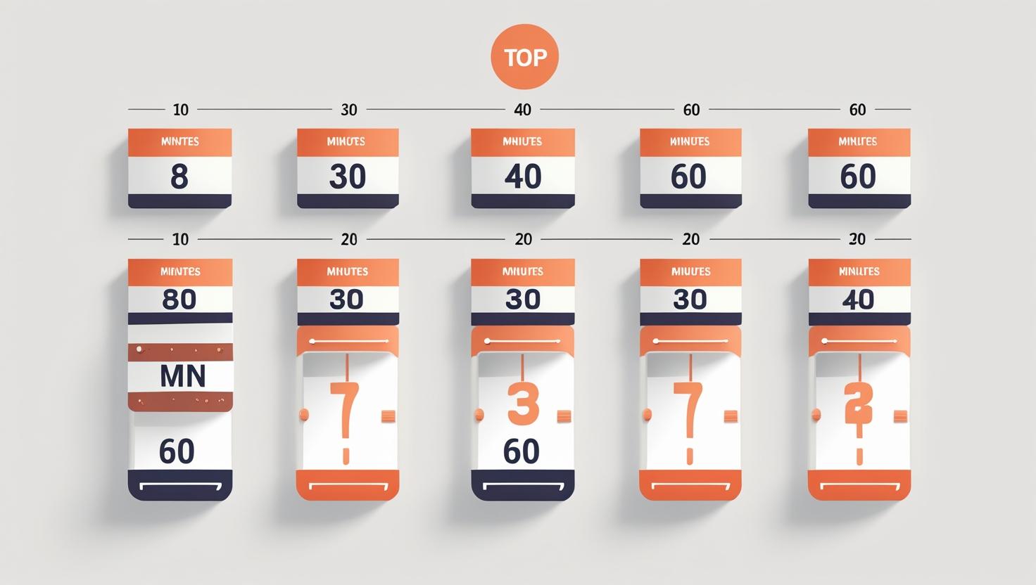 Countdown timers for 8 to 60 minutes shown on digital event screens